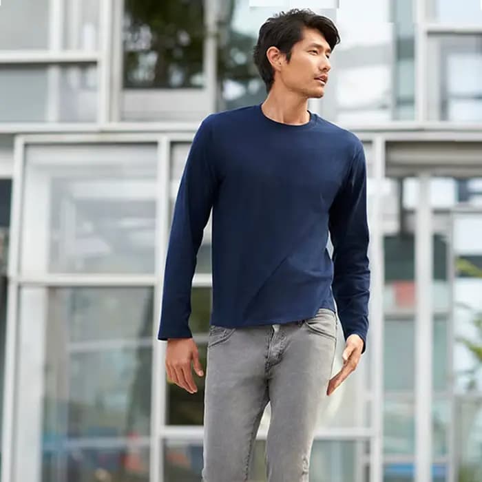 T-shirts à manches longues 100 % coton pour hommes
