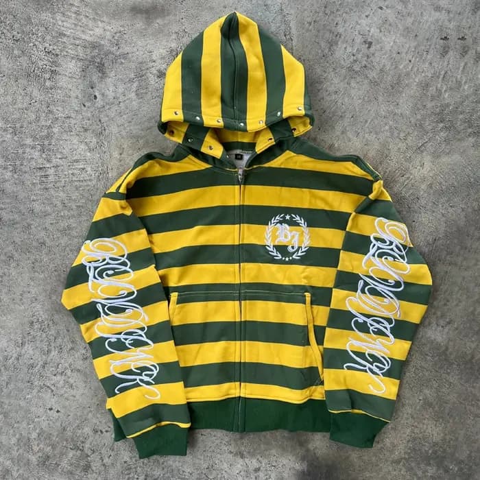 Y2K Street Kid sweat à capuche zippé rayure Rivet motif de broderie