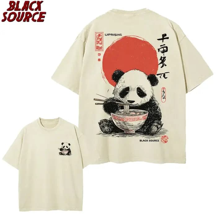 T0207 Panda profiter du temps t-shirts hommes femmes à manches courtes surdimensionné t-shirt ample été