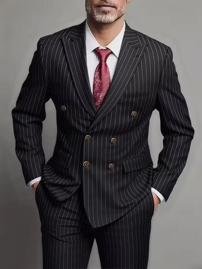 Costume Homme Deux Pièces Croisé Tendance et Ajusté pour Mariage ou Tenue Décontractée en Tissu Rayé