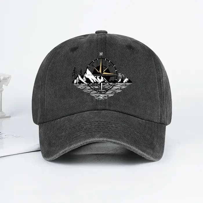 Casquette de baseball unisexe réglable avec imprimé montagne et effet délavé