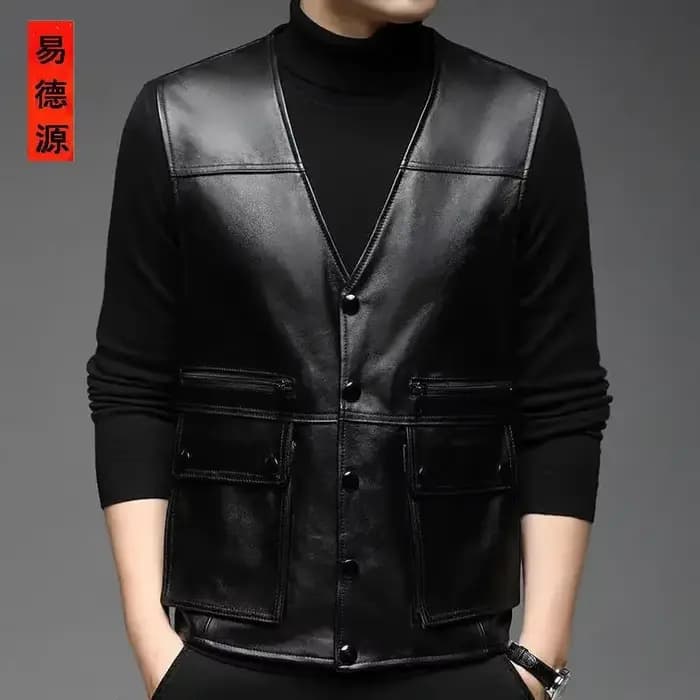 Gilet de moto en cuir véritable pour hommes