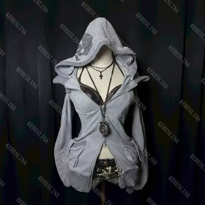 Femmes Cardigan Sweat À Capuche Veste Des Années 2000 Esthétique Harajuku Chaude Fille Mode Américain Rétro Y2K Rue Hip