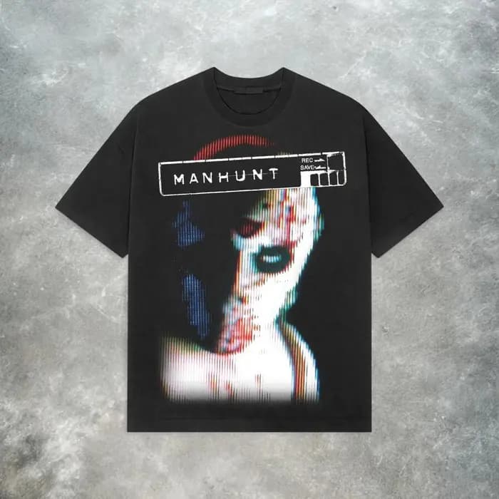Manhunt Retro Y2K T-shirt American Street Wear pour hommes et femmes, haut ample et décontracté à co
