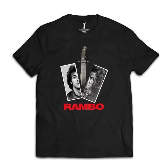 T-shirt pour homme inspiré de John Rambo - Motif graphique emblématique du film avec la signature