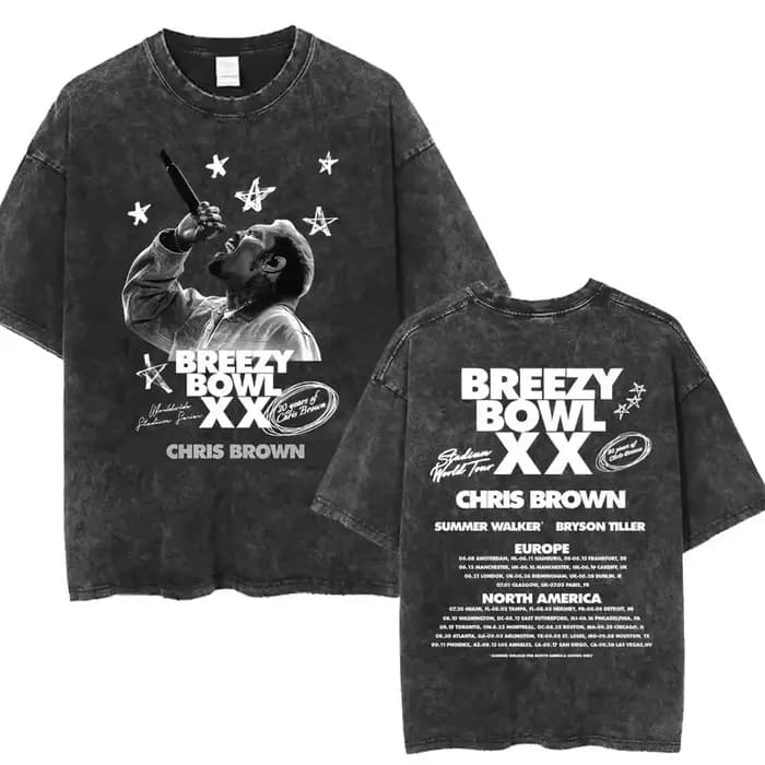 Chris Brown Breezy Bowl XX Concert coton t-shirt Tour lavé