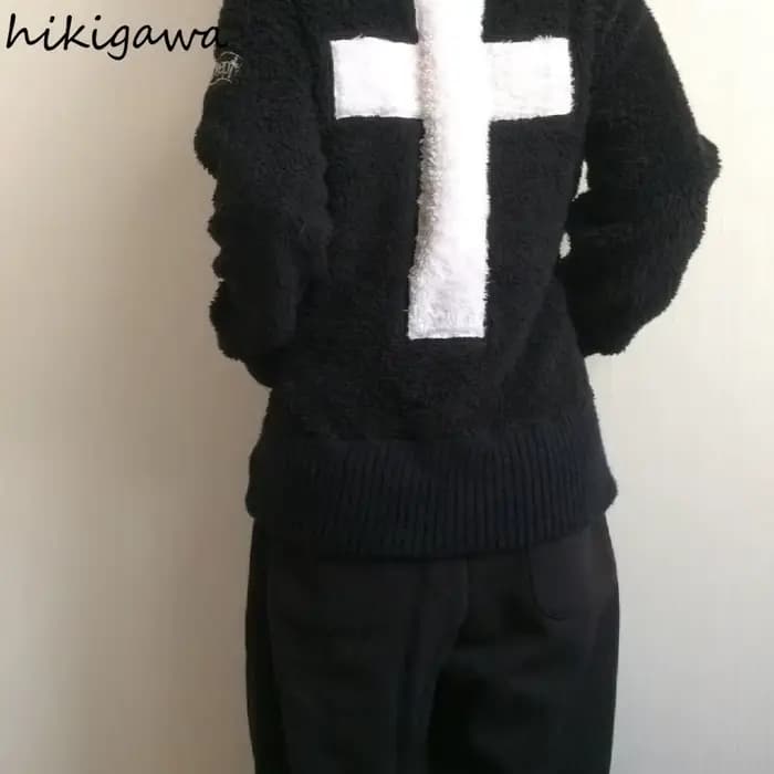 Veste à capuche en laine d'agneau Harajuku pour femmes