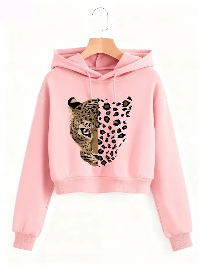 Sweat-shirt court à imprimé léopard et tigre