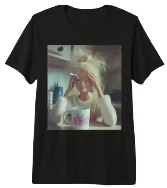 T-shirt unisexe en coton à manches courtes avec imprimé graphique FunnyMeme visage de poupée vieilli