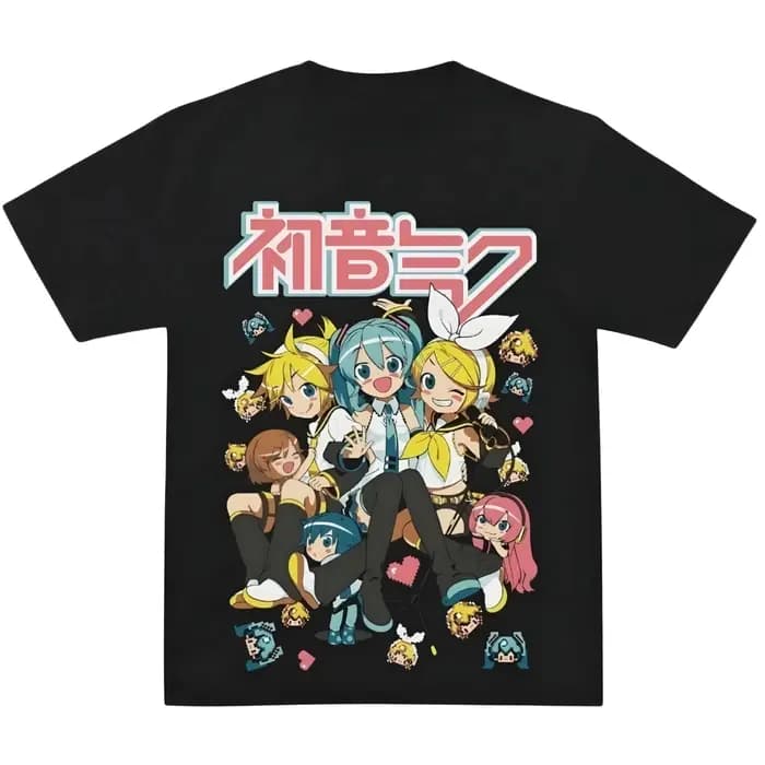 Nouveau style été 2026 # Hatsune Miku # T-shirt en coton ample de style cyberpunk, motif dessin