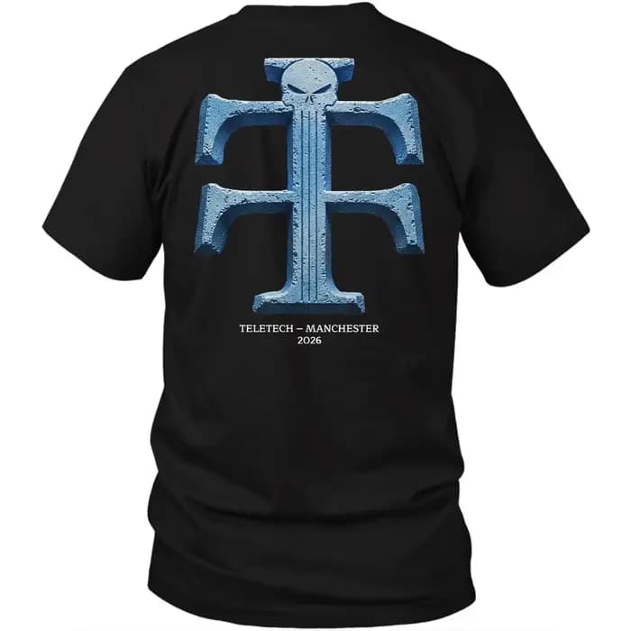 Teletech Manchester 2026 T-shirt imprimé au dos Techno Rave Electronic Music surdimensionné unisexe à manches courtes en coton avec motif graphique