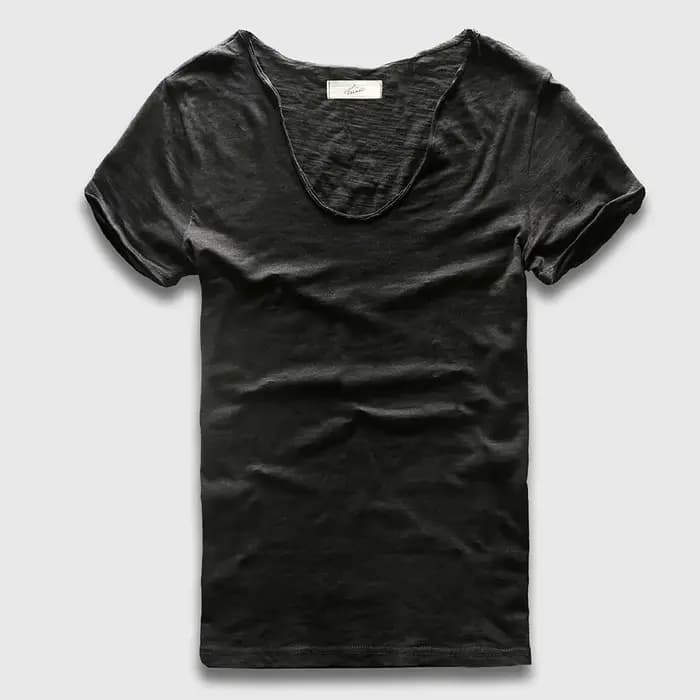 Hommes T-Shirt de base solide coton col en V coupe ajustée mâle mode t-shirts à manches courtes top