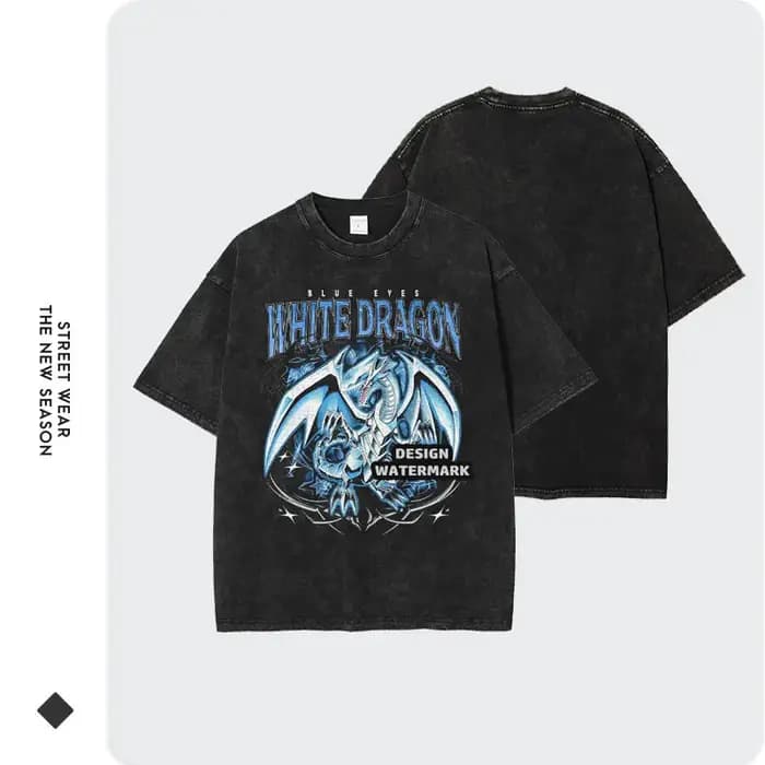T-shirts Bandai Anime Yu-Gi-Oh Oversize Vintage Délavé – T-shirt Rétro Streetwear Magicien Noir pour Homme en Coton