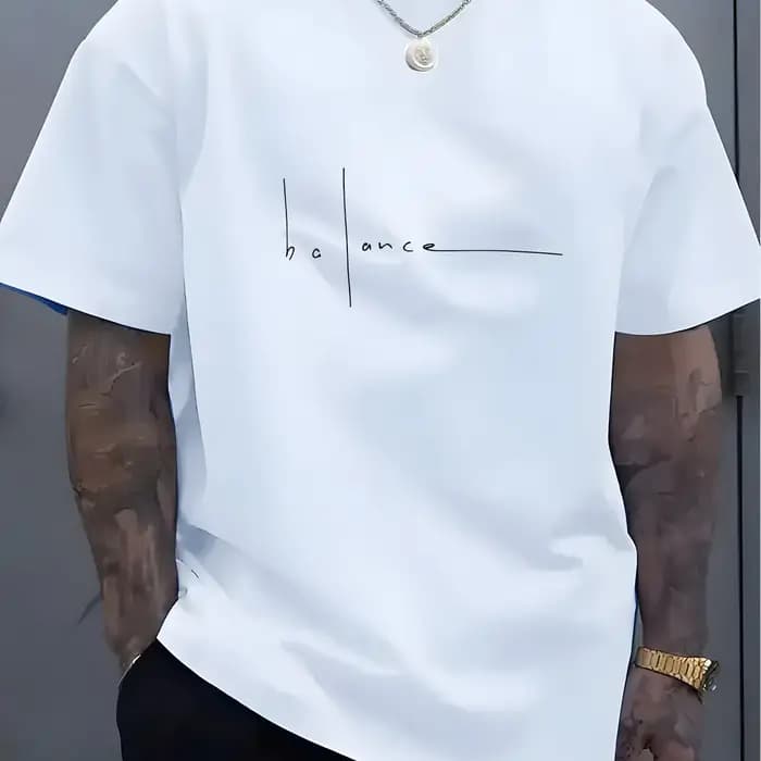 T-shirt imprimé pour homme - 100% coton - Motif lettres - T-shirt tendance, décontracté, coupe sport