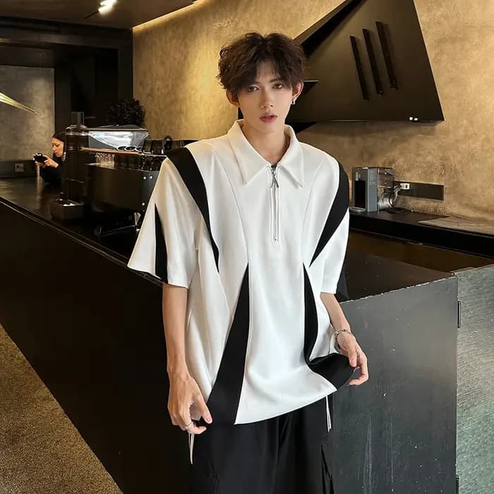 Laple T-Shirt hommes Streetwear urbain Style Polo Design bicolore