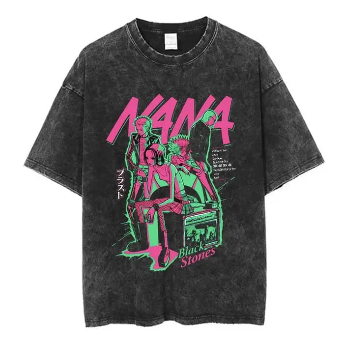 T-shirt imprimé Nana Osaki Anime Japonais, délavé, Nouvelle Collection Été 2026, T-shirt Oversize en