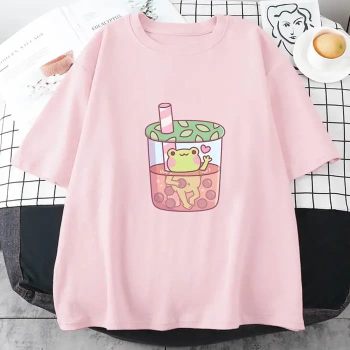 T-shirt à manches courtes pour hommes et femmes, grenouille mignonne, animal drôle, impression de de