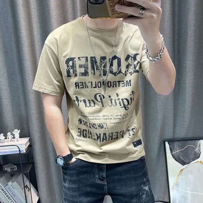 Hommes vêtements été à la mode Vintage lettre imprimer coton basique t-shirt mâle décontracté col rond manches courtes ample confortable hauts