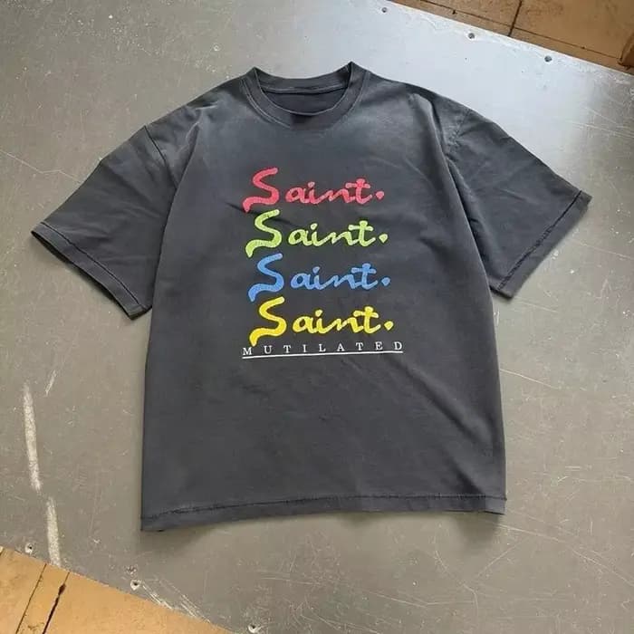 T-shirt rétro à manches courtes avec logo SAINT pour hommes et femmes, vêtements de rue, haut imprimé d'été à la mode et décontracté