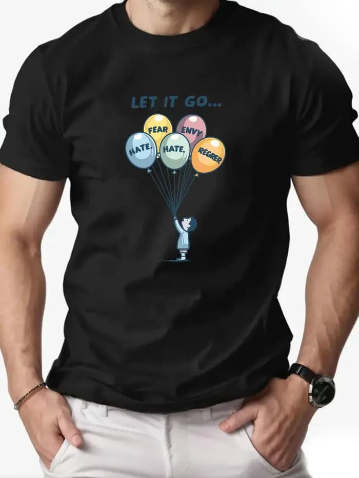 T-shirts en coton pour hommes ballon dessin animé imprimé T-Shirt col rond respirant Streetwear mode haute qualité