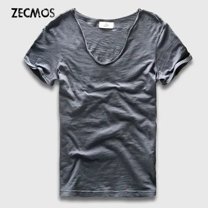 Hommes T-Shirt de base solide coton col en V coupe ajustée mâle mode t-shirts à manches courtes top