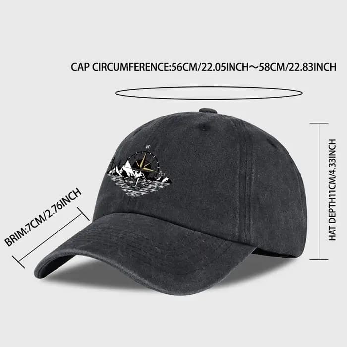 Casquette de baseball unisexe réglable avec imprimé montagne et effet délavé