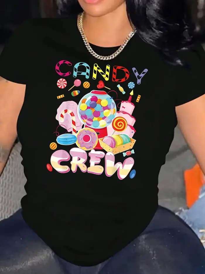 T-shirt à imprimé graphique Candy Crew pour femmes