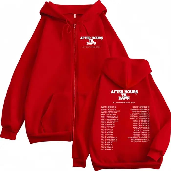 The Weeknd After Hours Til Dawn Tour 2026 – Sweat à capuche imprimé avec fermeture éclair pour homme et femme