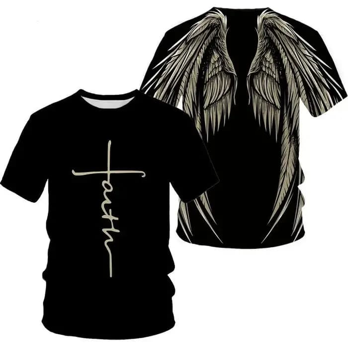 Ailes d'ange croix 3D imprimé t-shirt hommes femmes mode Cool et amusant à manches courtes
