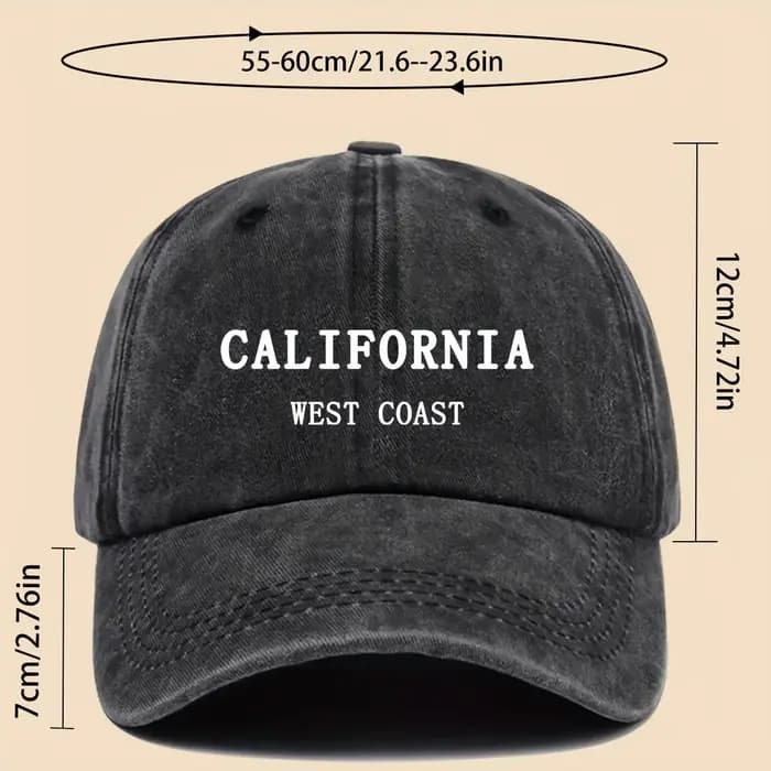 Casquette de baseball California West Coast - 1 pièce - Réglable avec fermeture snapback