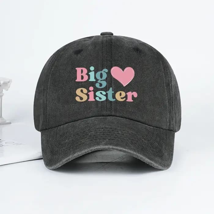 Casquette de baseball vintage à imprimé cœur Big Sister – Taille réglable