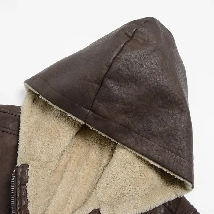 Veste en cuir à capuche décontractée pour hommes