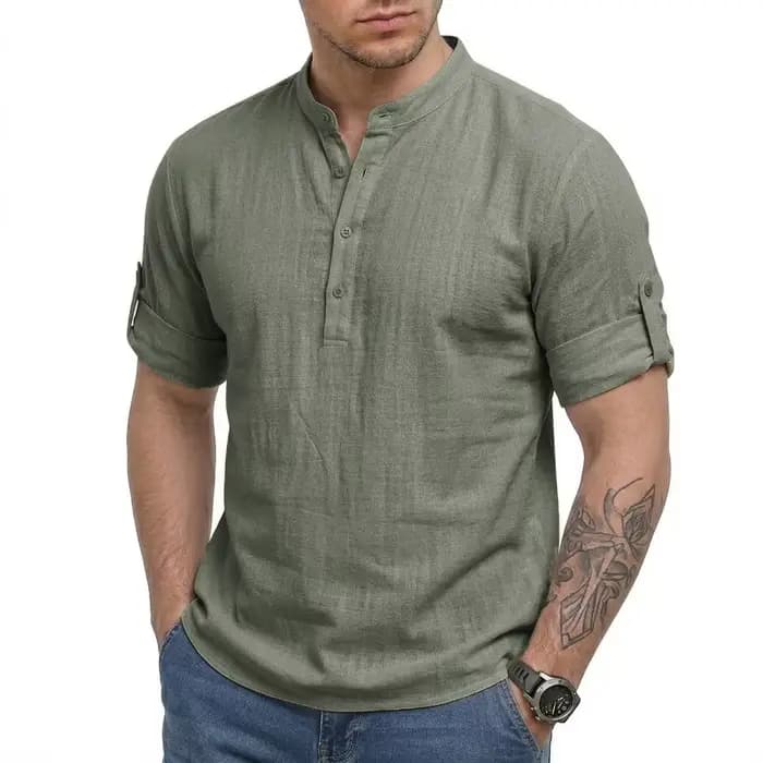 Nouvelle Chemise en Lin à Manches Longues pour Homme