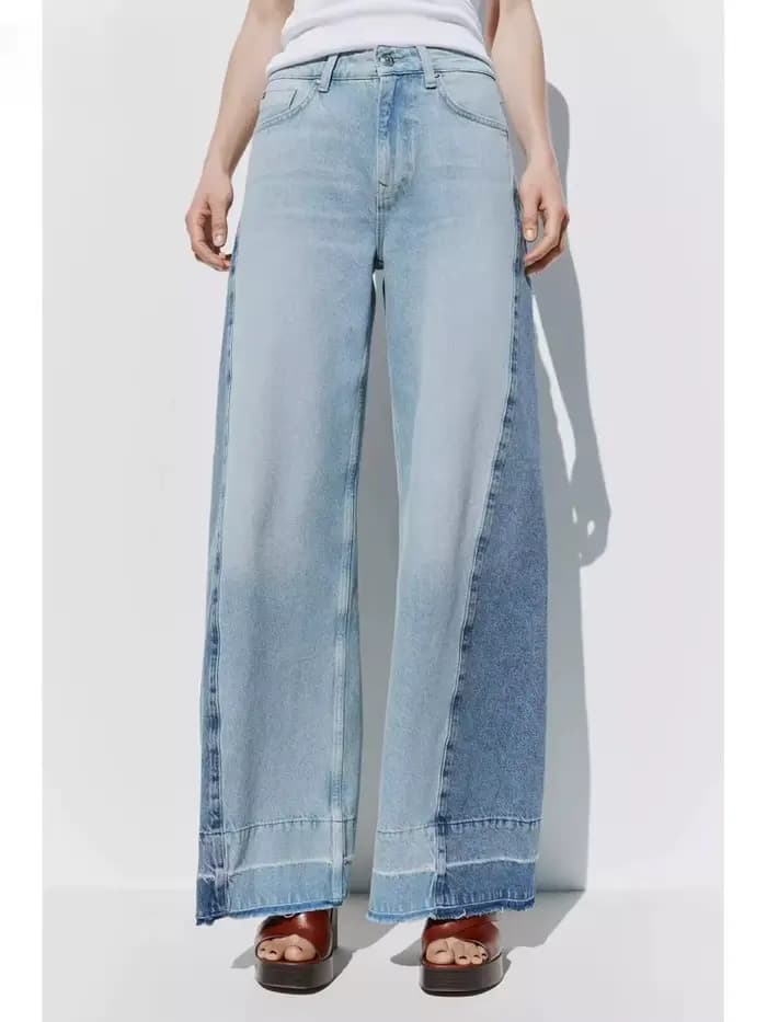 2025 Ropa Y2K mode contraste Patchwork Vintage bleu Baggy jean pantalon pour femmes vêtements droite