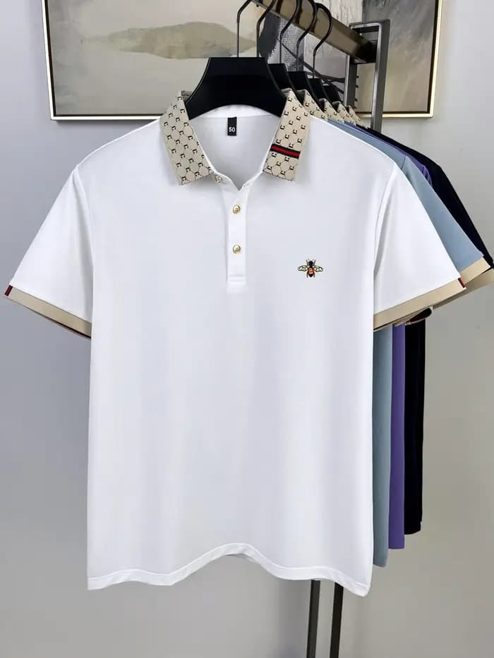 Haute qualité miel abeille brodé à manches courtes hommes polo été nouveau T-shirt marque lettre jacquard revers décontracté haut tendance