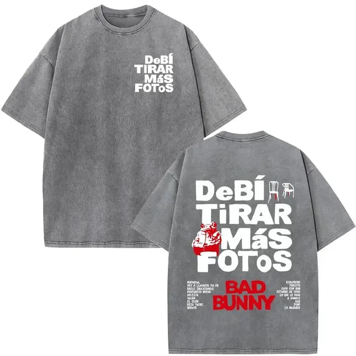 T-shirt Rapper Bad Bunny Vintage Lavé Debi Tirar Mas Fotos DTMF World Tour Album T-shirts Hommes Femmes Mode Hip