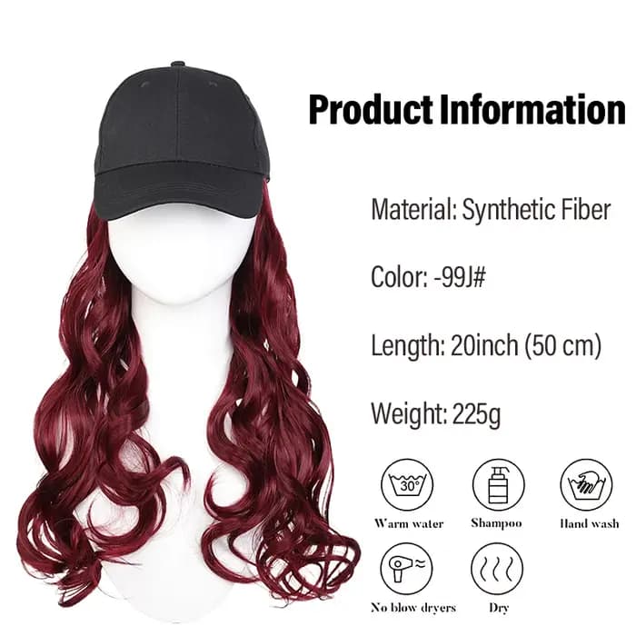 Casquette de cheveux ondulés bordeaux – Fibre synthétique