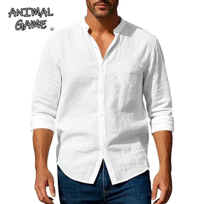 Jeu d'animaux chemises à manches longues pour hommes coton léger t-shirt décontracté chemise régulière respirant luxe