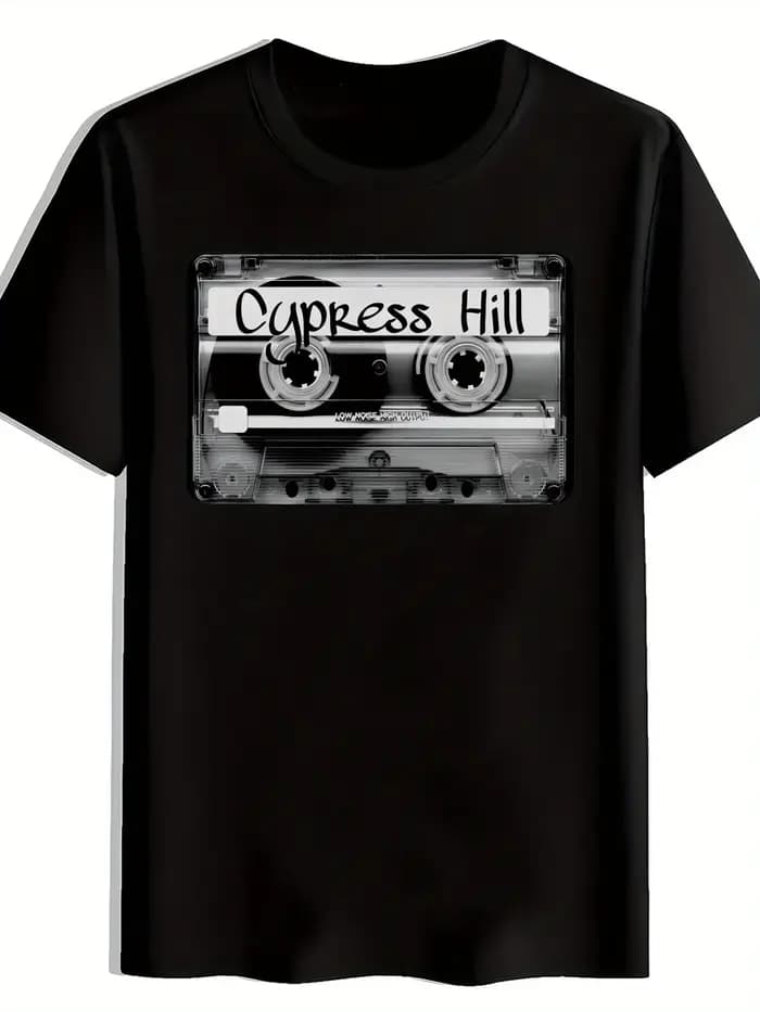 Hommes Vintage groupe de Rock graphique T-Shirt "Cypress Hill" imprimé noir Polyester col rond manch