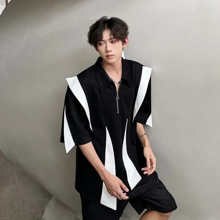 Laple T-Shirt hommes Streetwear urbain Style Polo Design bicolore
