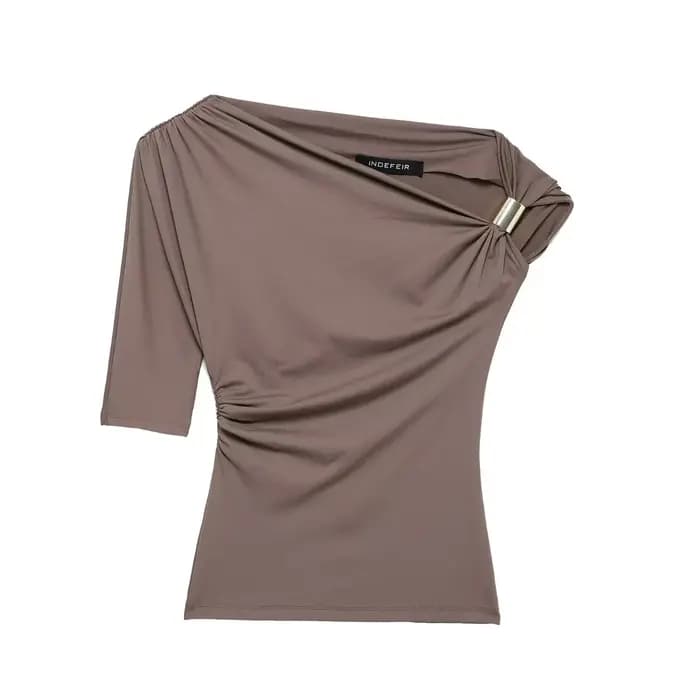 T-shirt en nylon asymétrique coupe ajustée