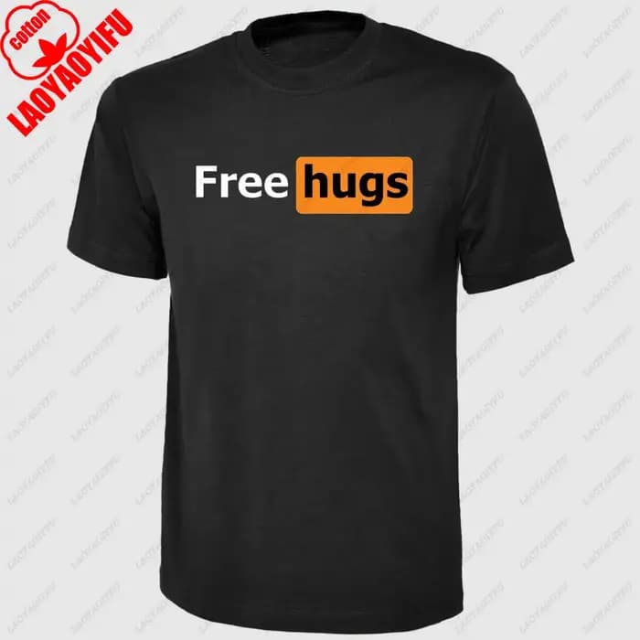T-shirt homme « Free Hugs » à manches courtes, imprimé, drôle, en coton, cadeau original d'été, humo