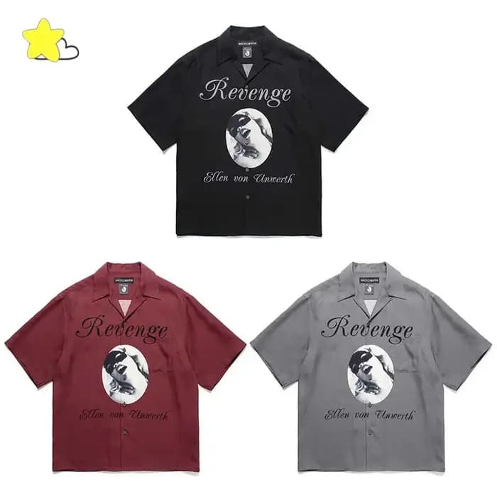 Noir rouge gris Wacko Maria chemises à manches courtes hommes femmes haute qualité classique caractère graphiques imprimer chemise hawaïenne t-shirt
