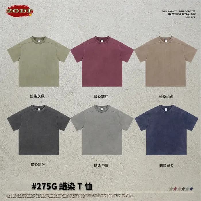 ZODF Vintage 2025 hommes Batik lavé 100% coton T-Shirts unisexe surdimensionné été en détresse 275gsm t-shirt marque vêtements HY1040
