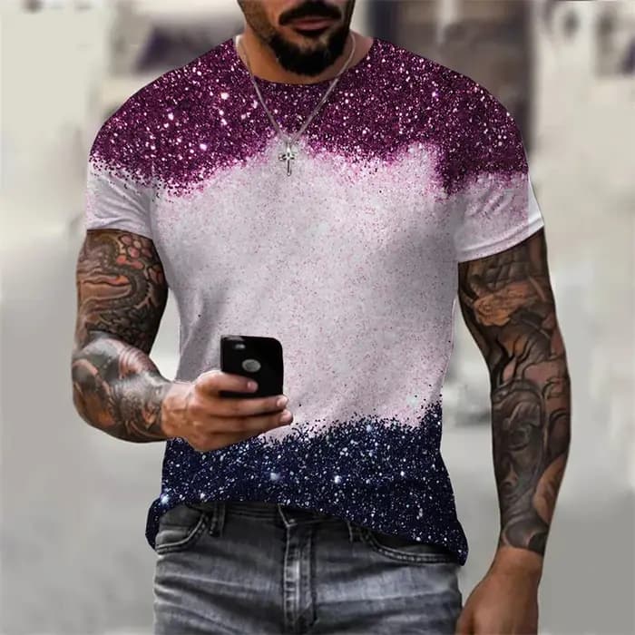 Flash Sequins Print T Shirt Men's Clothing Harajuku Streetwear Short Sleeve T Shirts Hip Hop Music Party Fashion Novel Tee Top