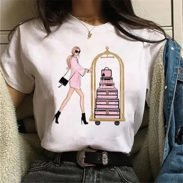 Mode Paris voyage dame impression t-shirt t-shirts décontracté col rond manches courtes