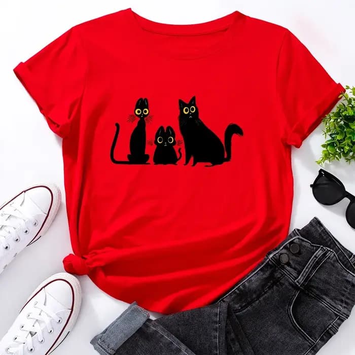 T-shirt graphique chat noir pour femme