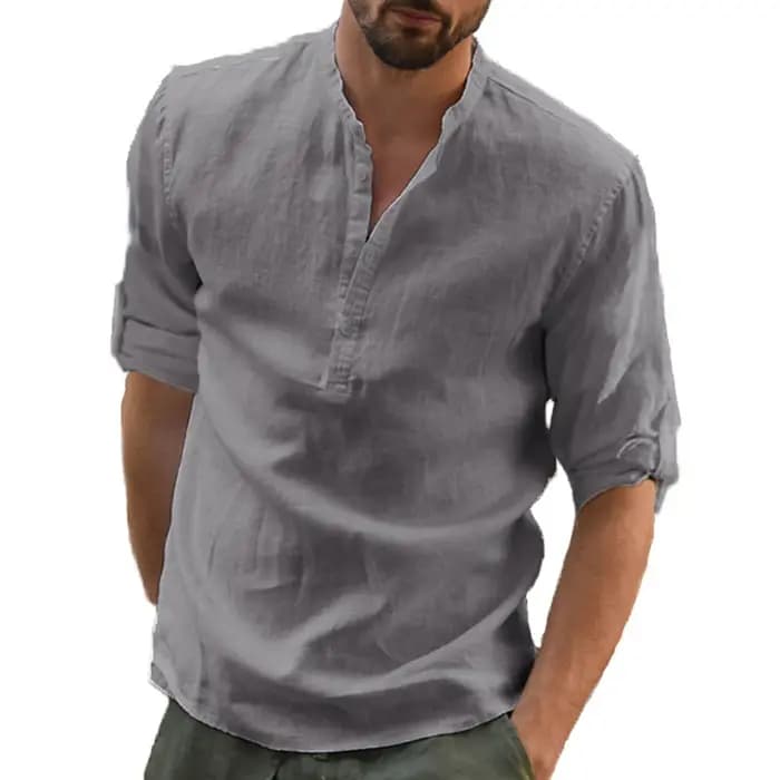 KB nouveaux hommes blouse décontractée coton lin chemise hauts amples à manches longues t-shirt printemps automne