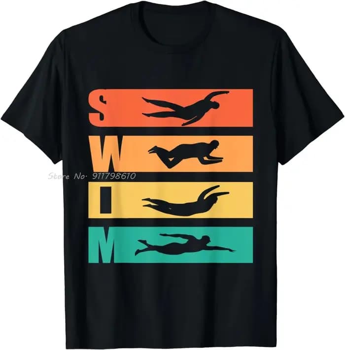 Cadeau drôle nager rétro Vintage natation pour les nageurs T-shirt surdimensionné mode coton