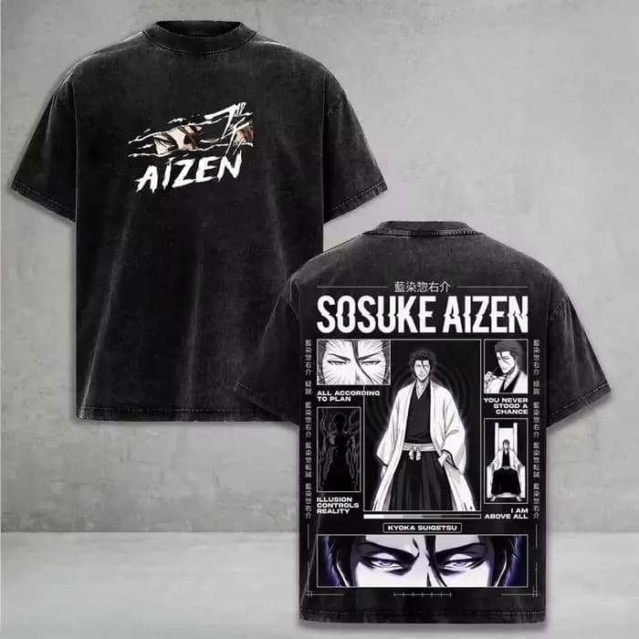 T-shirt Unisexe Aizen Sousuke BLEACH Manga pour Hommes et Femmes, T-shirt Vintage Lavé, Décontracté,